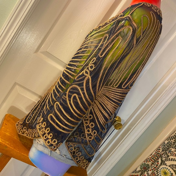 VINTAGE HANDMADE Gorgeous Fancy Festival Transulent Cover Up Top - Picture 7 of 11